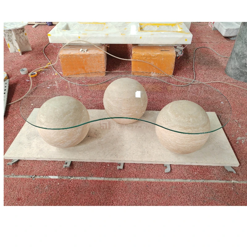 

Luxury marble coffee table with spherical feet, glass top, suitable for hotels and restaurants