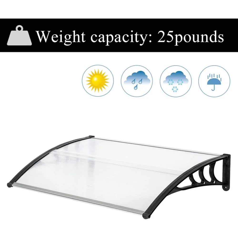 Toldo de janela de 116 polegadas / 78 polegadas / 39 polegadas ao ar livre de policarbonato folha oca porta pátio dossel (dossel prateado + suporte preto,