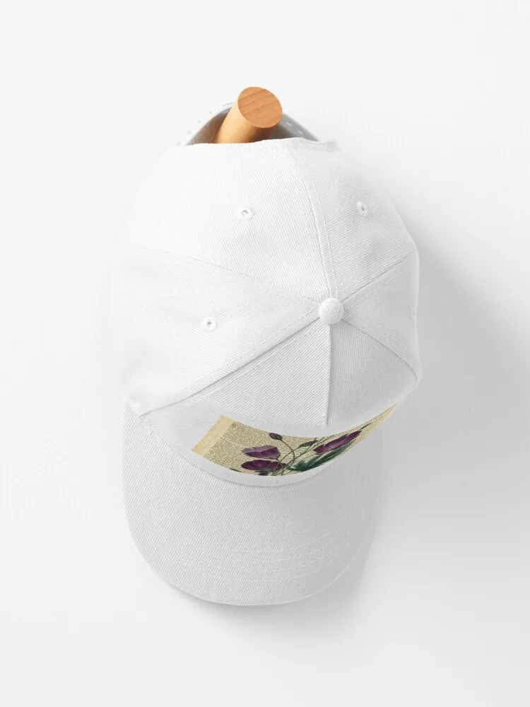 Botanical Print, On Old Book Page - Purple Poppies Cap For Men Women Summer Outdoor Sun Baseball Hats New Fashion Hat