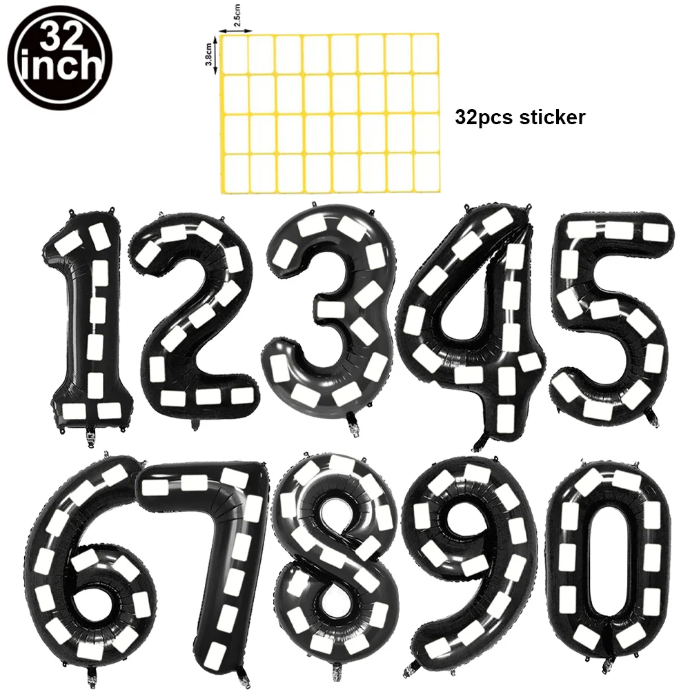 32/40Inch Race Car Birthday Number Balloon Truck Racetrack White Checkered 0-9 Foil Balloon Boys Birthday Racing Car Party Decor - view 5