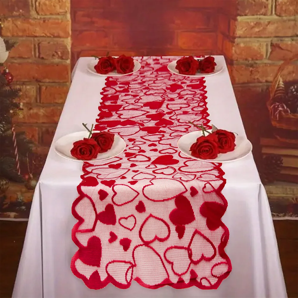 Valentine’s Day Red Heart Table Runner and Placemat Set – Romantic Table Decor for Couples Dinner and Festive Home Celebrations 4