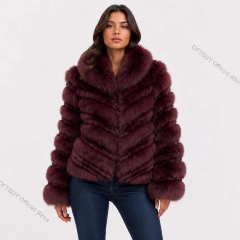 OFTBUY Cappotto in Vera Pelliccia di Volpe, Caldo e Vintage, Nuova Collezione, Giacca in Vera Pelliccia Premium, Look Pelle Intera, Stile Moda per le Feste e per la Strada