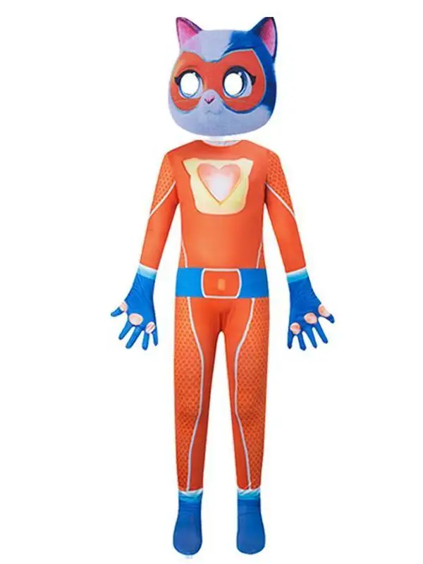Traje de actuación infantil de poliéster con diseño de Super Gatitos para Halloween, disfraz cultural para escenario nacional
