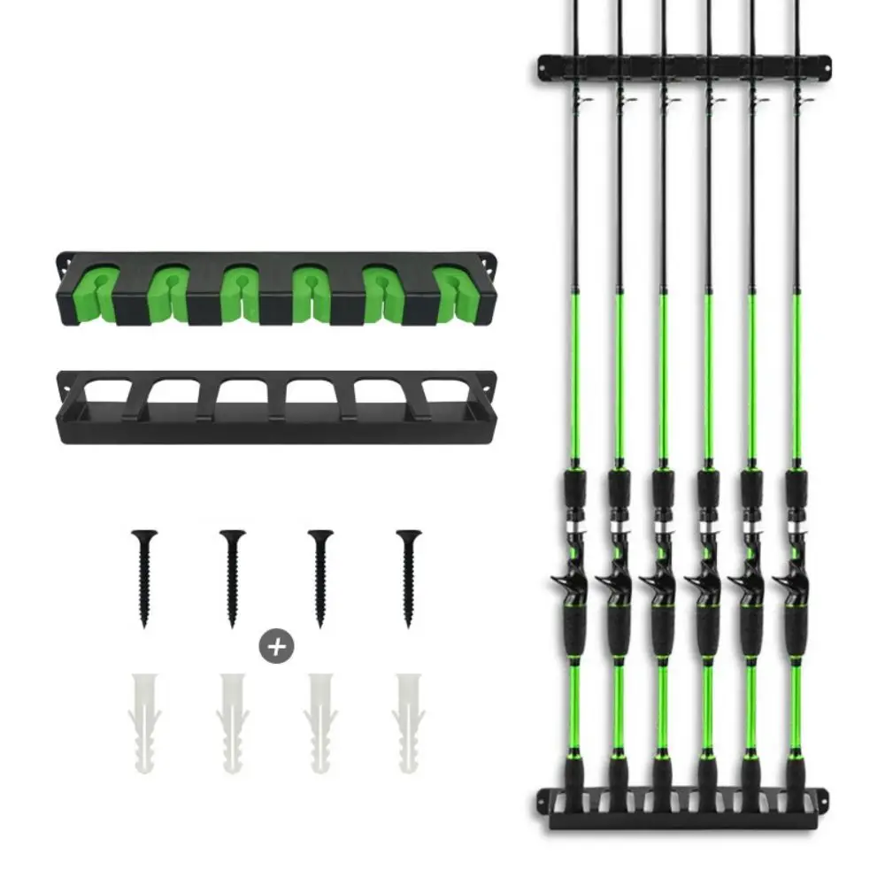 

6 Hole Fishing Rod Holders Wall Mount Adjustable Height Fishing Rod Display Stand Save Space Universal Fishing Pole Storage Rack