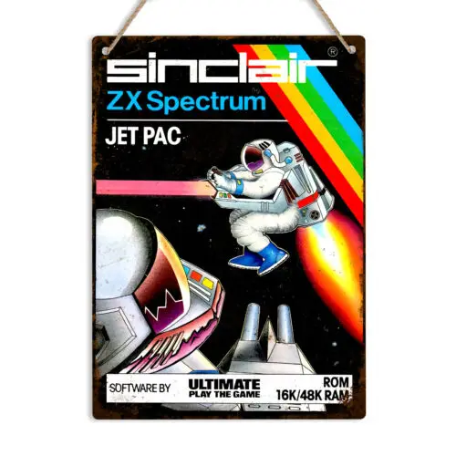 JET PAC ZX Spectrum Retro Metal Wall Tin Sign Sinclair Vintage Game Box Art Gift