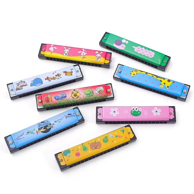 10PCS  Double row children's musical instrument toy 16 hole cartoon harmonica cultivates babies' interest in music listening