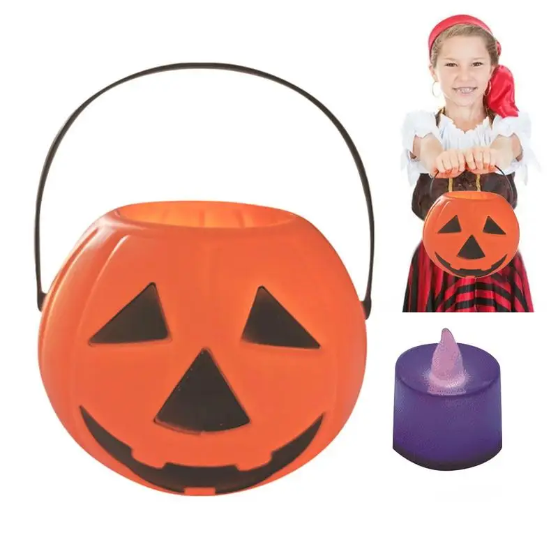 Halloween Pumpkin Bucket Pumpkin Gift Box Trick Halloween Candy Bucket Pumpkin Smile Face Light Up Trick Or Treat Basket