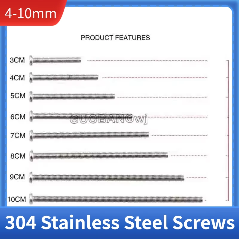 304 Stainless Steel Extension Panel Screws 4/5/6/10cm for Switch Socket Electrician Accessory,Switch Socket Long Screws