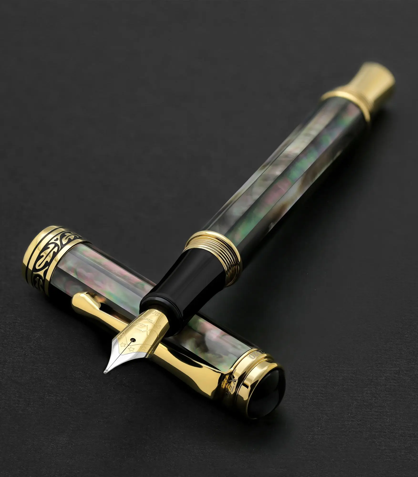 High End Tahiti Black Pearl 18K Gold Plated Fountain Pen