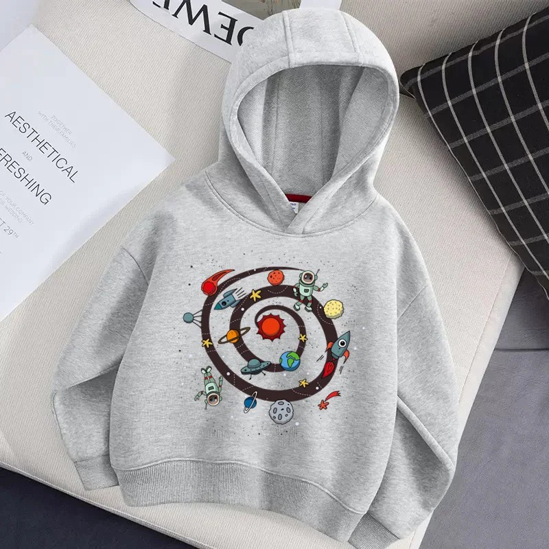 Aimi Lakana Solar System Design Sweater Children Winter Hoodie Baby Boys Long Sleeve Pullover Thin Cotton Coat 3-14T