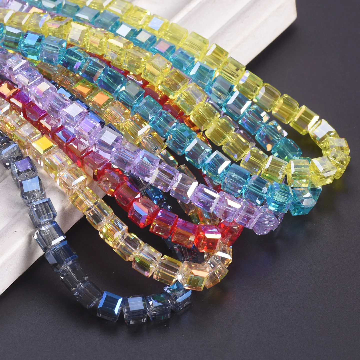 Cube Shape Glossy Colorful Faceted Crystal Glass Loose Beads 20PCS 7mm For DIY Jewelry Beading Supplies view 3