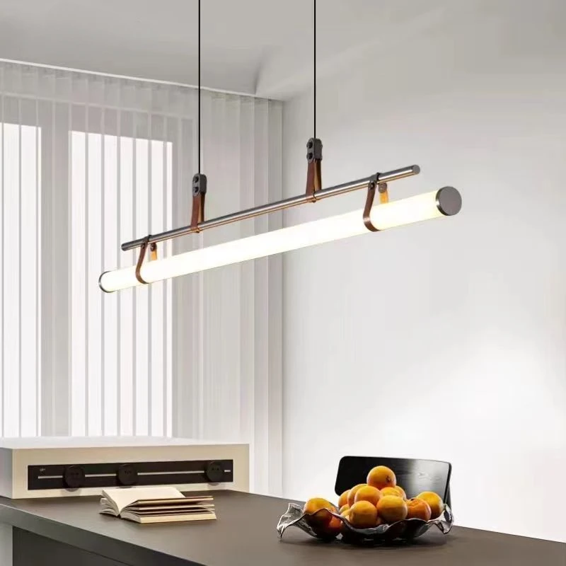 Nordic Minimalist LED Pendant Lamp designer long strip chandelier Dining room Study Room Office Kitchen island chandelier view 4