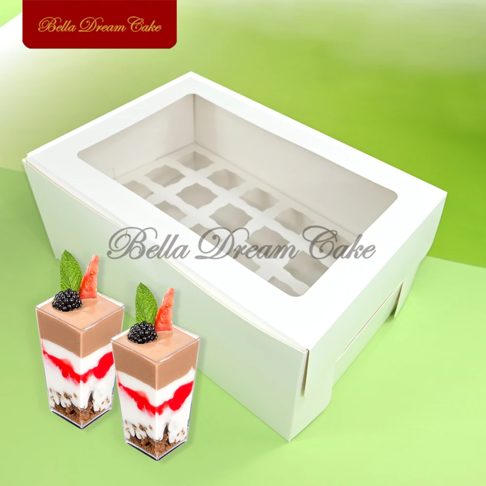 

12/24 Holes Mini Mousse Cup Dessert Shooter Boxes With Clear Window Cupcake Packing Box DIY Wedding Baking Supplies Cake Tools