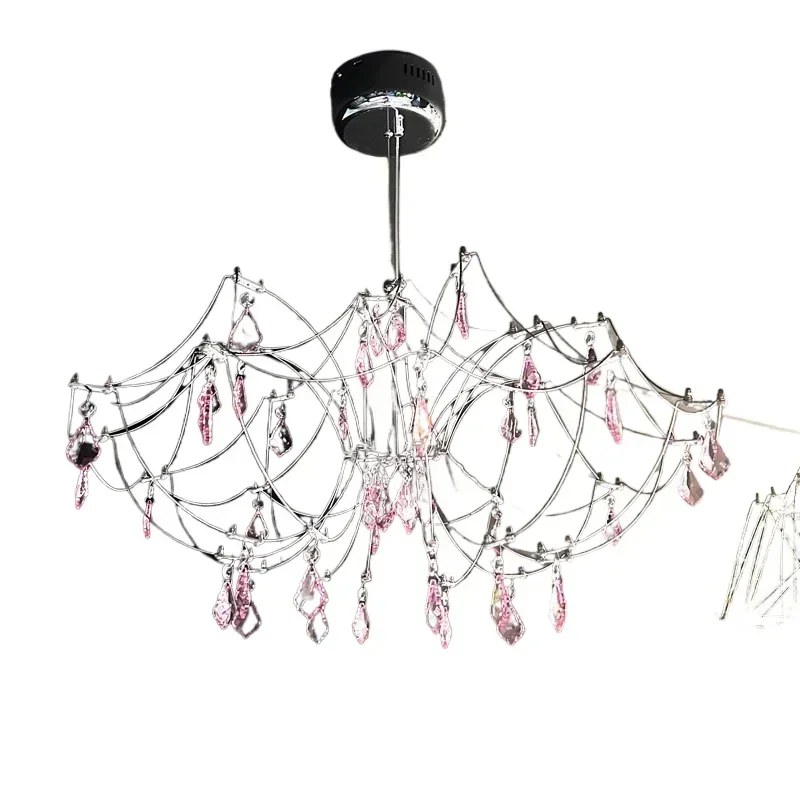 Italian light luxury living room dining room light cube chandelier model room designer gypsy pink