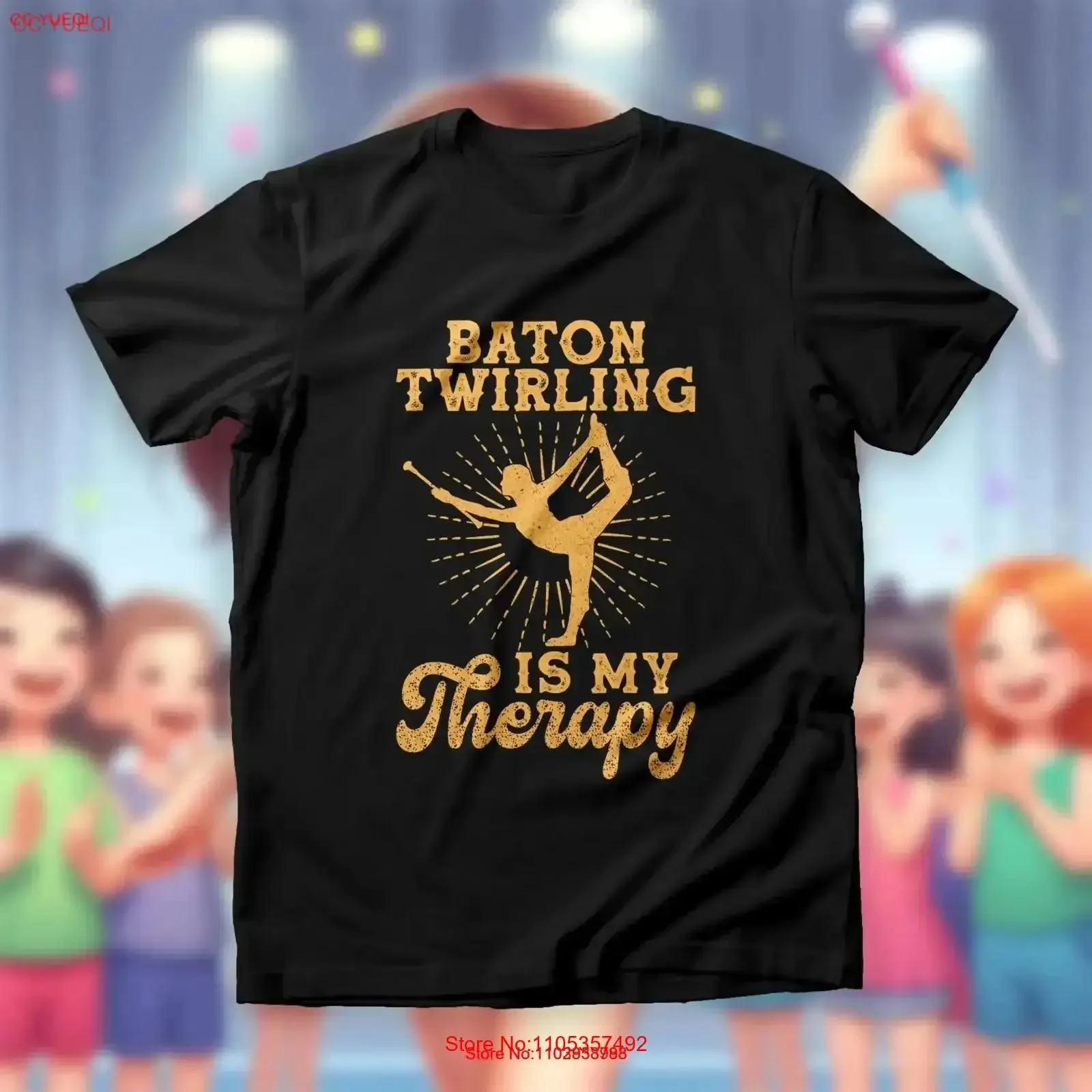 Camiseta de majorette con diseño de bastón de baile, con la frase 'Is My Therapy', brillante, vintage, lavada, estilo streetwear, para práctica y uso diario
