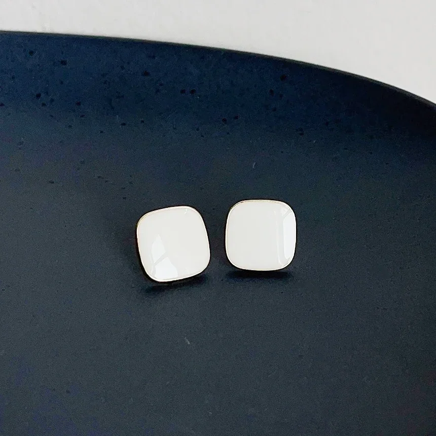 Enamel White Color Square Stud Earring for Women Korean Simple Geometry Temperament Jewelry Christmas Girlfriend Gift