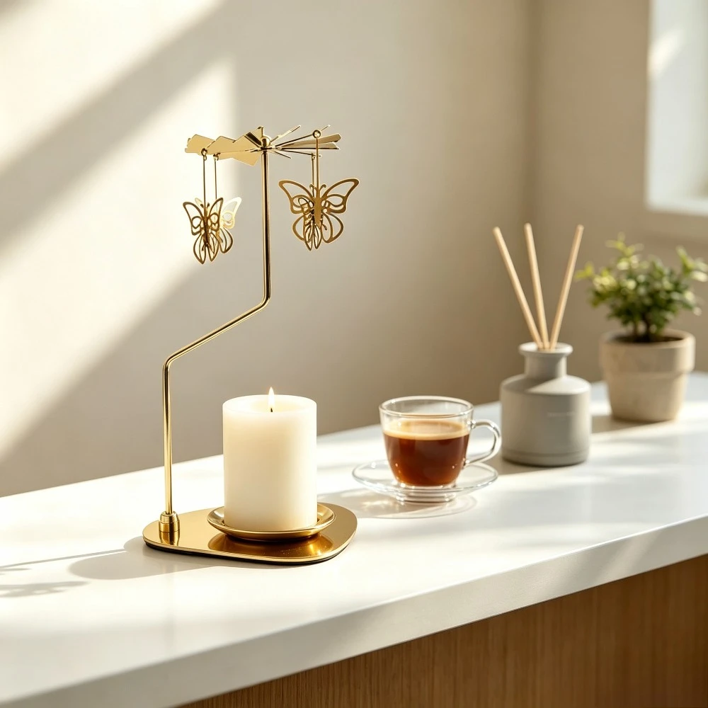 Metal Rotating Snowflake Candle Carousel Spinner Candlestick Iron Candle Holder for Dining Table Home Ornament