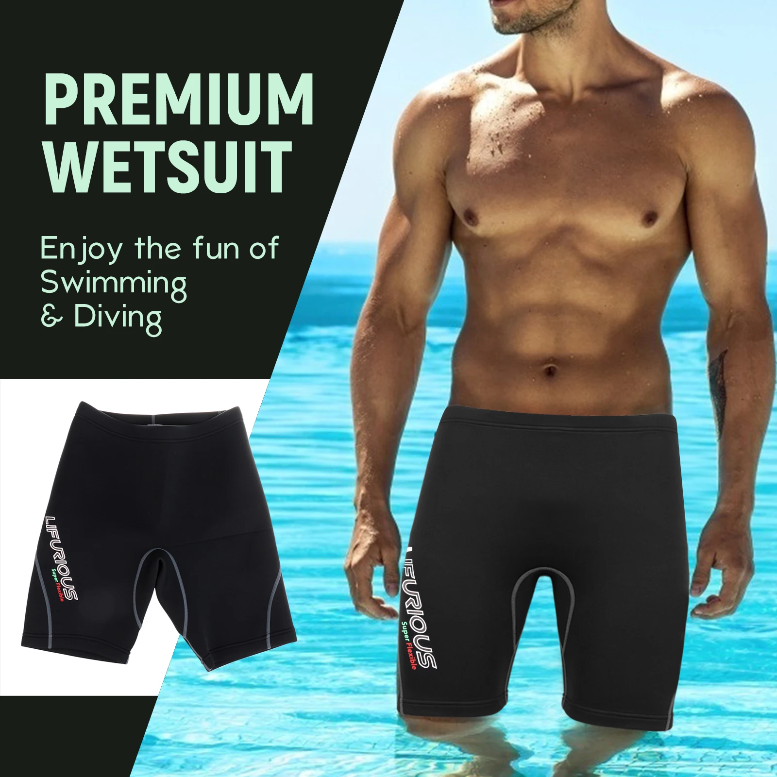 

2mm Neoprene Men's Wetsuits Shorts Thick Warm Elastic Trunks Diving Swimming Swimwear Black Pants Super Stretch Winter S M L XL