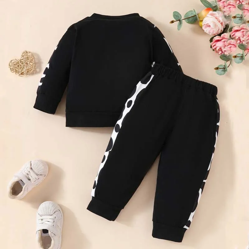 Autumn Baby Clothes Toddler Girl Casual Set Cow Pattern Stitching Color Long Sleeve Top With Trousers 2 Piece Set Infant Outfits