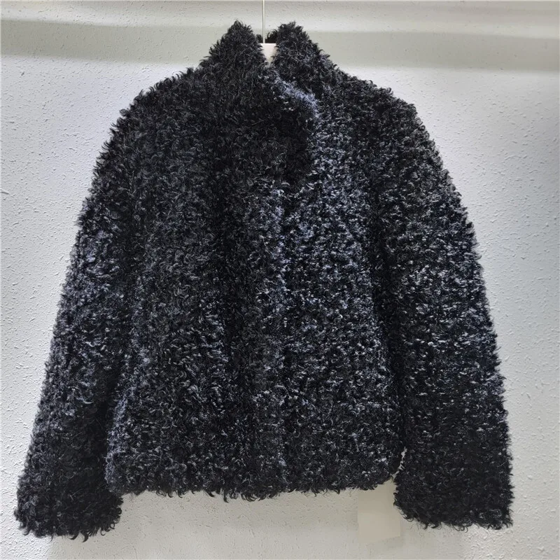 DEAT 2024 Winter New Fashion Women\'s Coat Solid Color Lamb Wool Solid Color Stand Collar Thick Faux Fur Loose  Jackets 29L8811