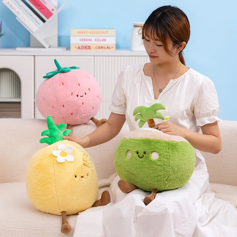 New Cartoon Apple Coconut Fruit Pillow Cute Strawberry Orange Plush Toy Soft Stuffed Watermelon Pineapple Doll Christmas Gifts