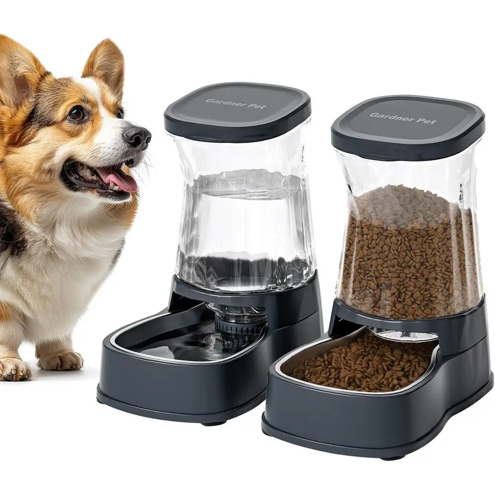 

Gravity Stainless Steel Waterer & Food Feeder Set, 100% BPA Free Large Capacity Feeding Bowls for Medium & Large-Sized Dogs, Cat