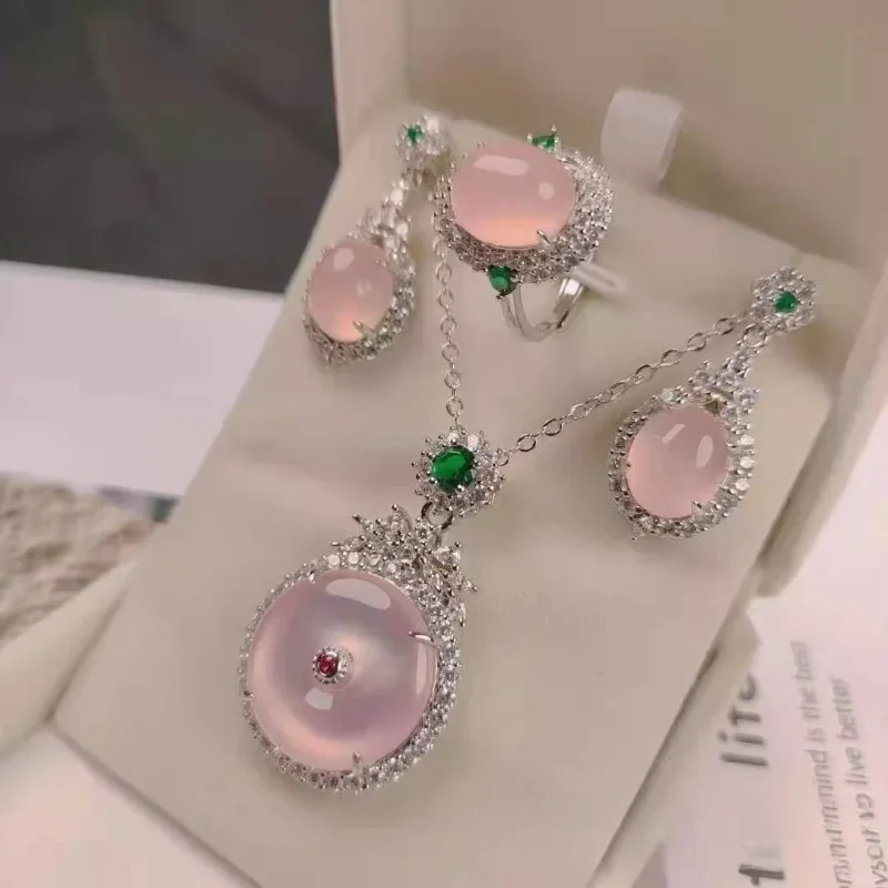 

Natural Chalcedony Set, Classic Fashion Pink Agate Three-piece Set