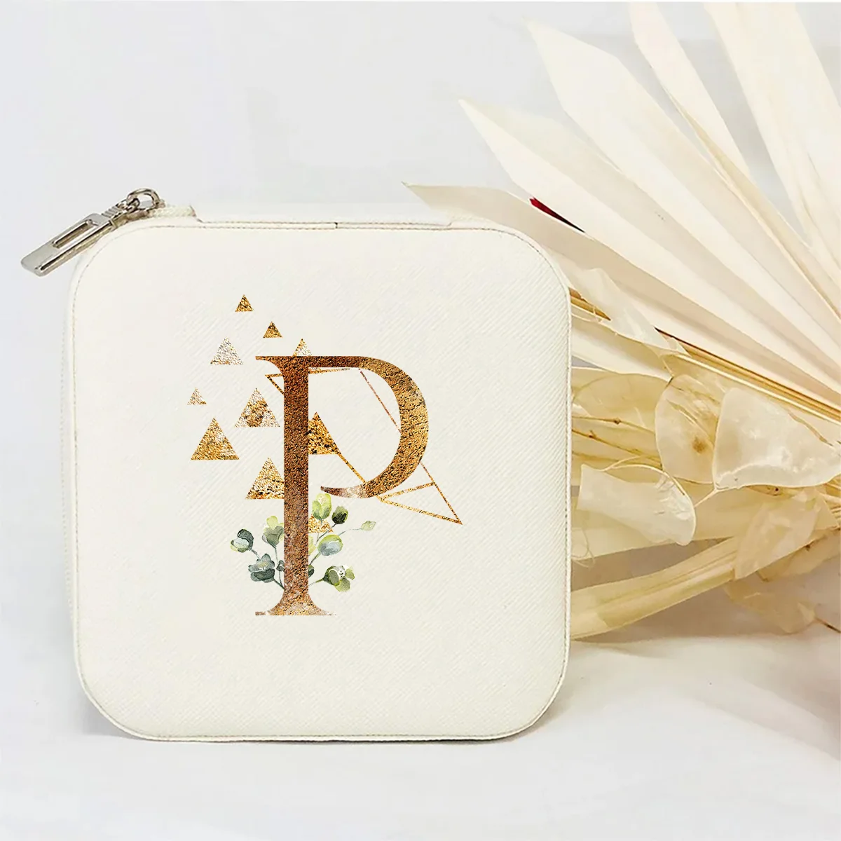 Personalized Floral Initial T Jewelry Box, Mini Portable Travel Organizer, Zipper Storage Case for Rings Earrings