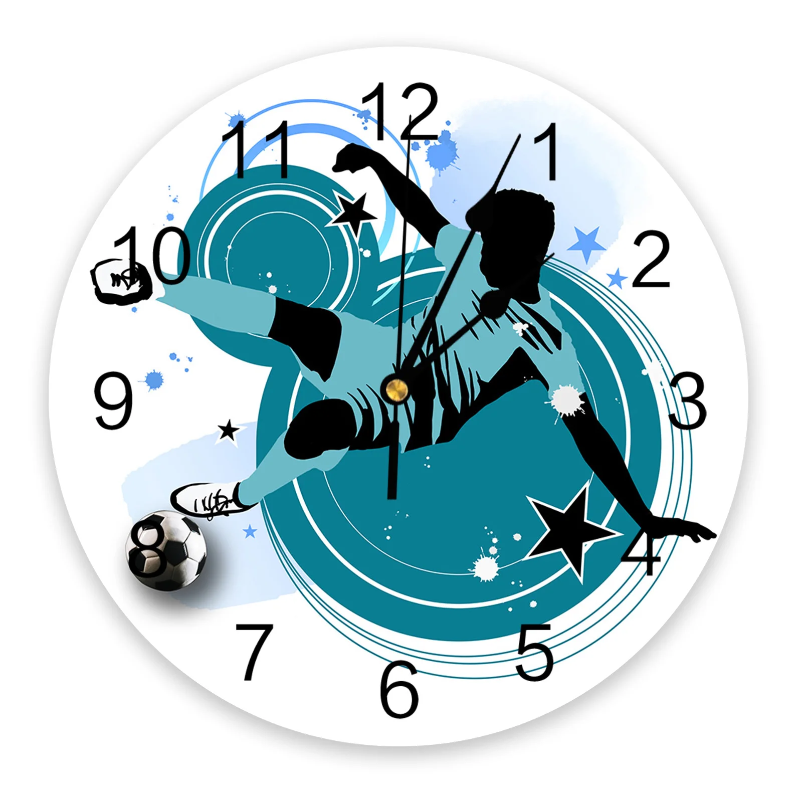 Sports Football Player Silhouette Black Blue Printed Wall Clock Modern Silent Clock Living Room Home Decor Wall Hanging Watch