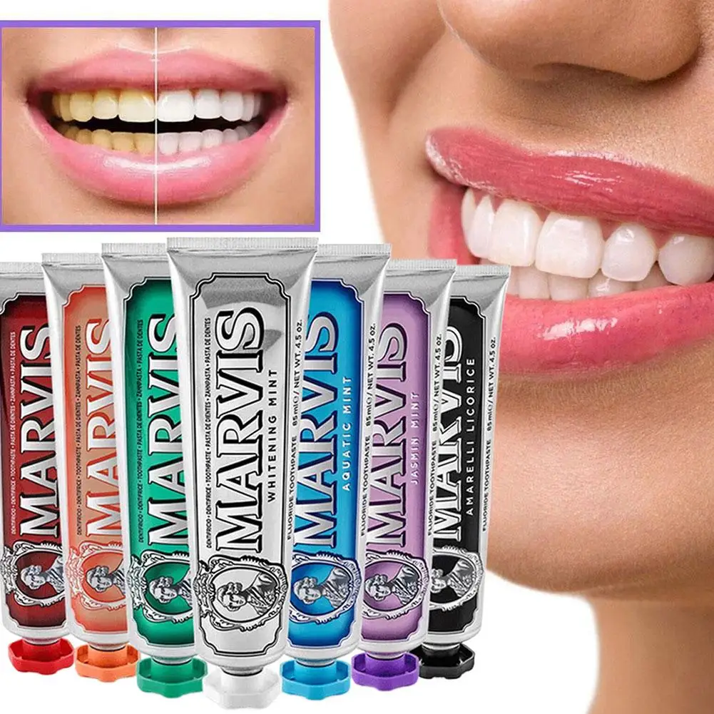 1Pcs 85ml Italy Original Marvis Whitening Mint Freshen Breath and Remove Smoke Stains Toothpaste