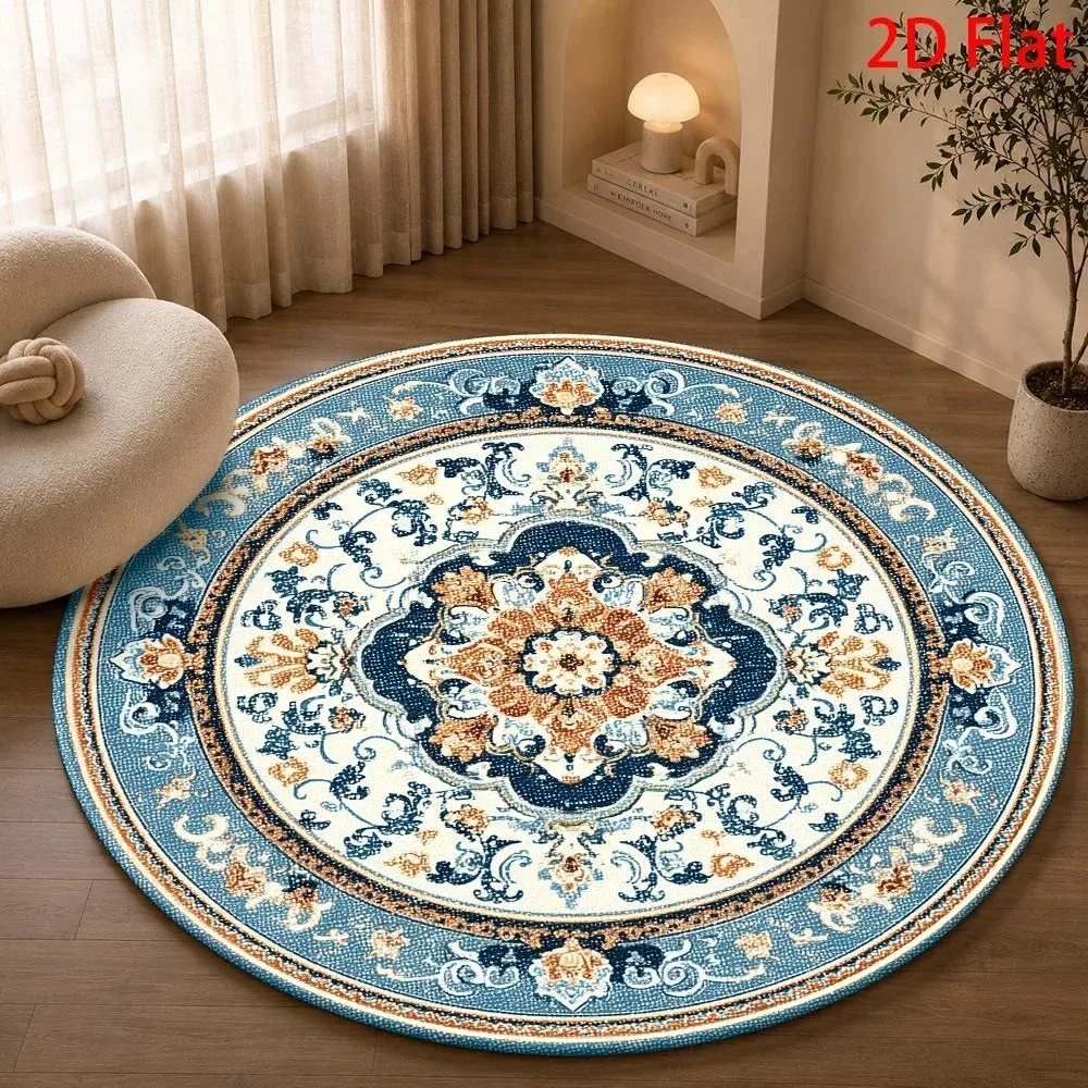 Classic Red White Gold Fleur De Lis Diamond Round Area Rug Non Slip Floor Mat For French Country Living Room Bedroom Decor Gift
