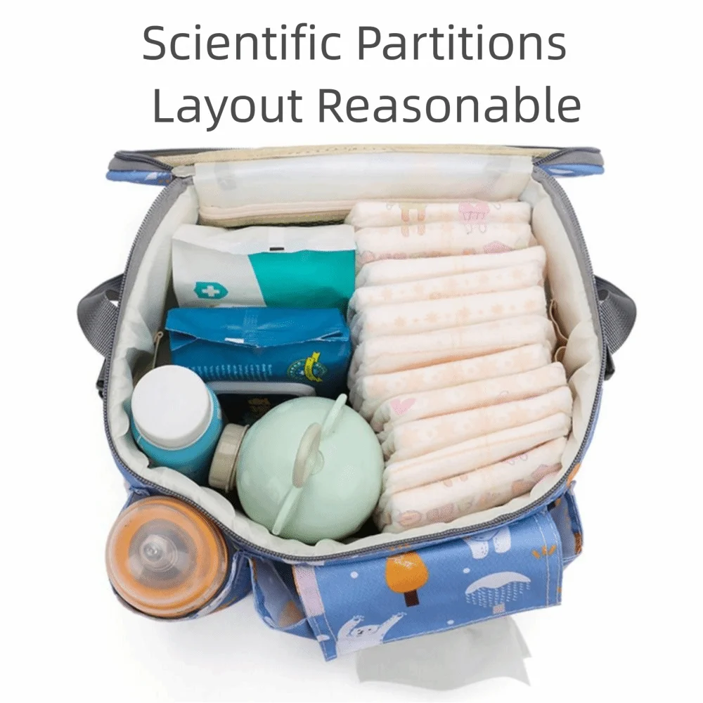 Bolsa para cochecito de bebé de gran capacidad, bolsa de pañales de dibujos animados con múltiples bolsillos, organizador para ahorrar espacio, bolsa colgante para cochecito de bebé portátil