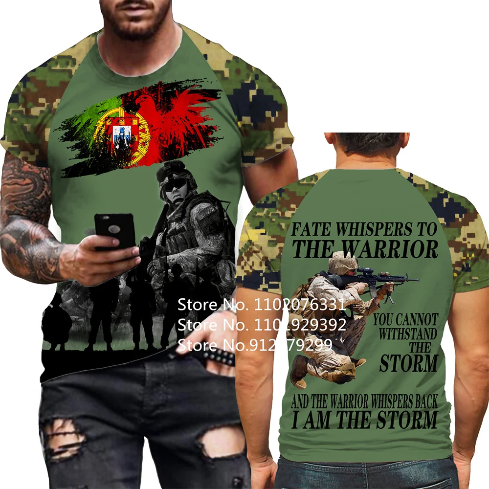 Vintage Soldier Portugal Flag 3D Printed T-shirts Army Veteran Short Sleeve Camouflage Casual T Shirt Men Tee Tops