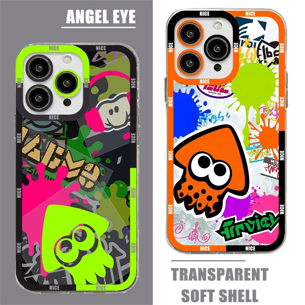 Game Splatoon Art Phone Case For iPhone 15 14 13 12 Mini 11 Pro Max X XR XS 6 7 8 SE 2020 Plus Soft Silicone Transparent Cover