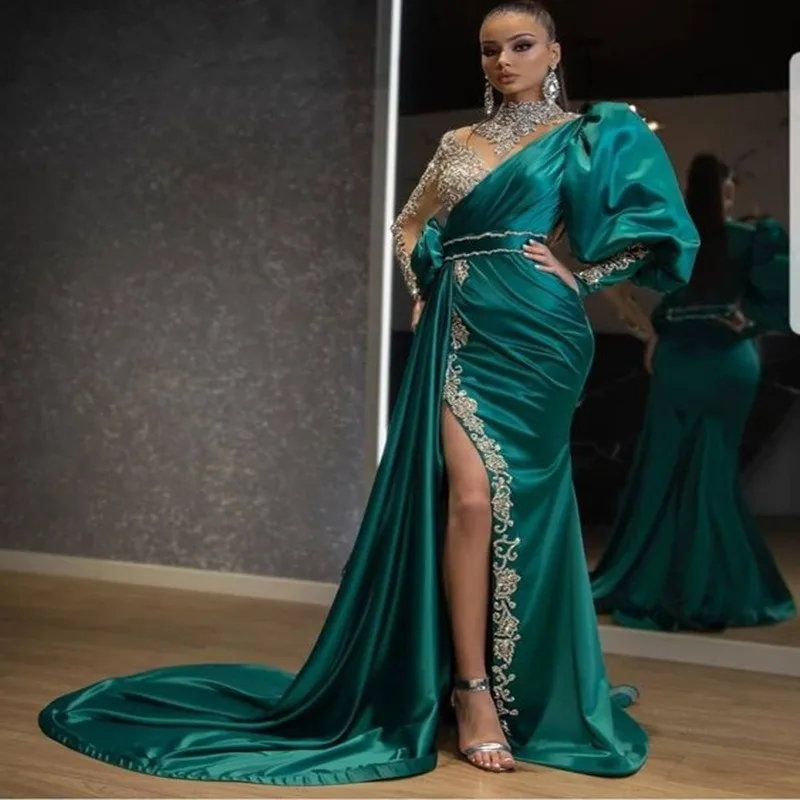 Vestidos De Gala Prom Dresses Mermaid Satin Long Sleeves Party Dresses for Women Side Slit Vestidos Para Eventos Especiale