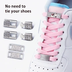No Tie Shoe laces Elastic Laces Sneakers Tennis Silver Diamond buckle Shoelaces without ties Flat Shoelace for Shoes accessories