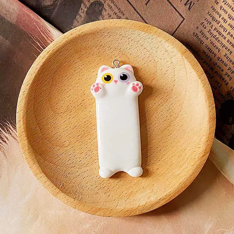10Pcs Kawaii Long Cat Resin Charms for Jewelry Making Funny Cute Animals Pendants Flatback DIY Keychains Findings
