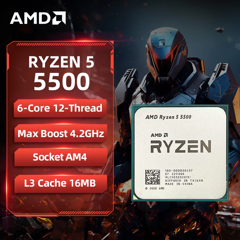 Brand New AMD Ryzen 5 5500 AMD 5500 Ryzen CPU 4.2GHz 6-Core 12-Thread 16MB Cache AM4 Processor for Desktop Computer