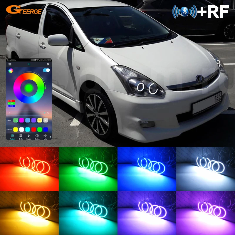 For TOYOTA WISH 2003 - 2009 BT App RF Remote Control Multi Color Ultra Bright RGB LED Angel Eyes Kit Halo Rings