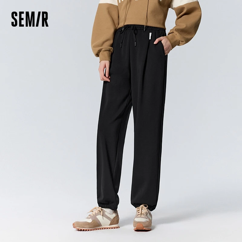 Semir Casual Pants Women Fleece Sweatpants 2024 New Winter Loose Ankle-Binding Simple Style Long Trousers