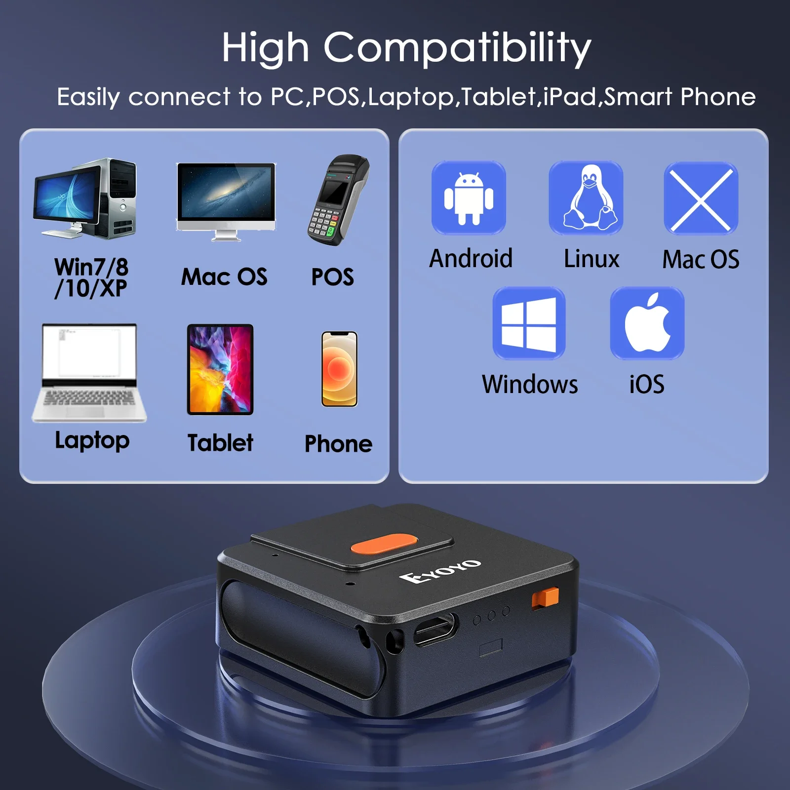 Eyoyo EY-027L Tragbarer Bluetooth-Barcode-Scanner für das Handgelenk, tragbarer 1D-Laser-Mini-USB-Leser mit automatischer Erkennung und Auslösung