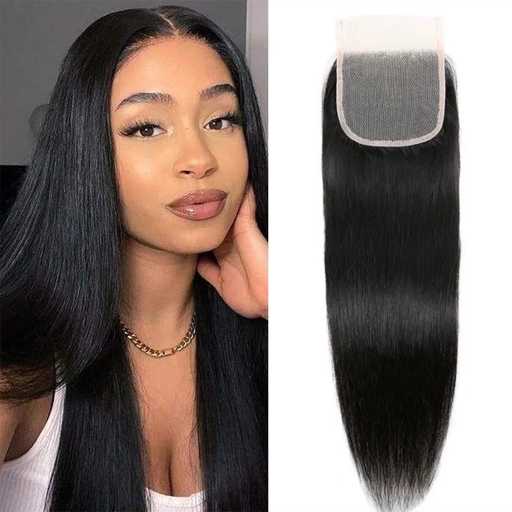 

Прямые волосы 4x4, кружевная застежка, 100% человеческие волосы, предварительно выщипанные бразильские волосы Remy, натуральный цвет, прозрачное кружево