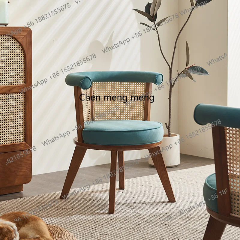 

Nordic solid wood rattan dining chair, curved backrest, negotiation chair, B&B hotel, restaurant soft bag
