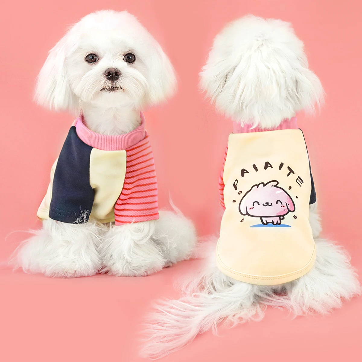 Colorful Dog T-Shirt with Sleeves: Adorned with Cute Puppy Prints, High-Quality Fabric, for a Cute, Stylish, and Elegant Look