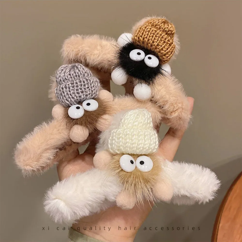 1개 귀여운 뜨개질 만화 캐릭터 디자인 플러시 헤어 클립 편안한 Y2K 분위기 귀여운 헤어스타일 액세서리