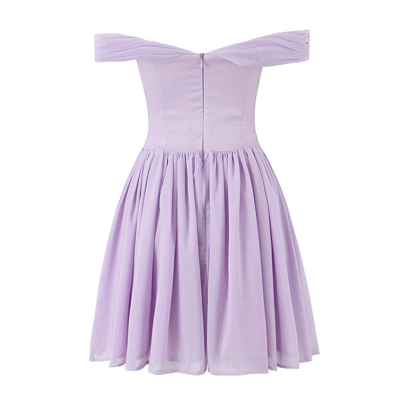 YENKYE Summer Women Violet Mesh Bow Tie Princess Mini Dress Sexy Off Shoulder Low Waist Holiday Party Dresses Birthday Robe