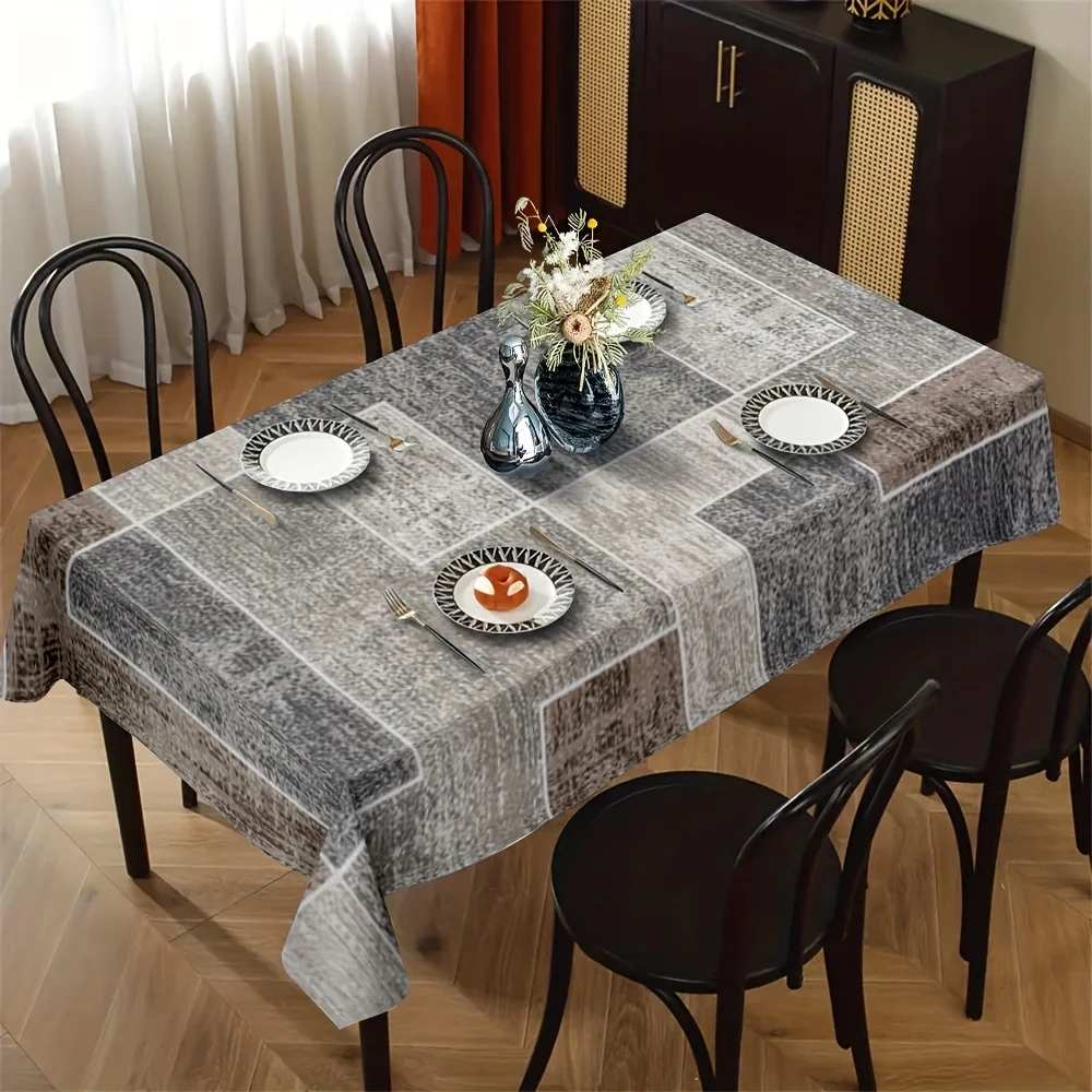 Single piece, grey striped pattern, suitable for rectangular restaurant tablecloths, polyester fabric.