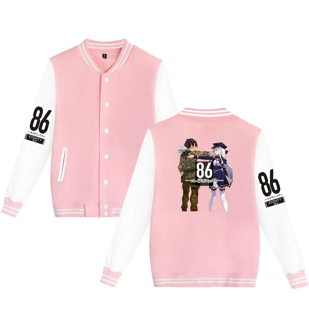 

Japan Anime 86 Eighty Six Zip Up Baseball Uniform Fleece Jacket Women Men Streetwear Hip Hop Long Sleeve Pink Hoodie Sweatshirts