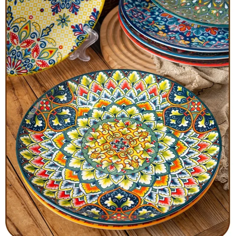 

10in Ceramic Large Plate Steak Western Plate Creative Breakfast Vegetable Plate Home Restaurant Flat Plate Shallow Plate