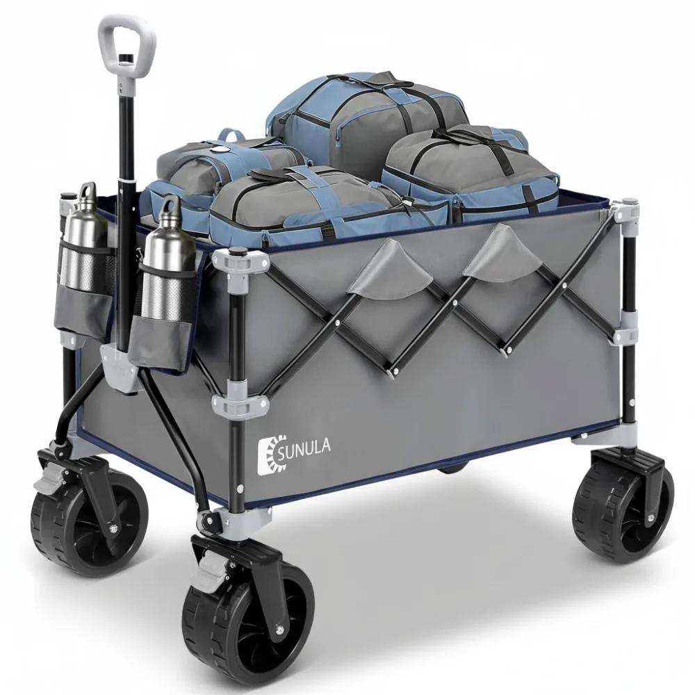 

Heavy Duty Collapsible Wagon Cart 440lbs Capacity, All-Terrain Wheels Foldable Utility Cart for Camping Outdoor Garden Sports